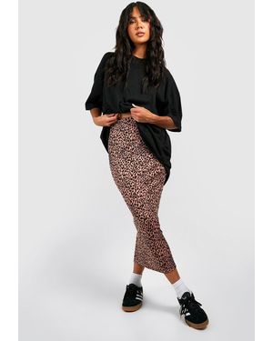 Boohoo Falda Midi De Canalé Con Estampado De Leopardo - Negro