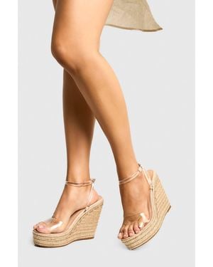 Boohoo Wide Fit Clear 2 Part Wedges - Natural