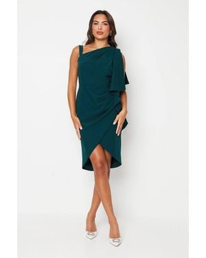 Coast Wrap Skirt Waterfall Ruffle Midi Wedding Guest Dress - Blue