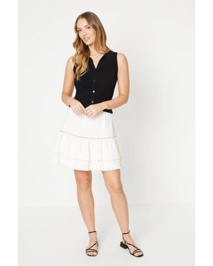 Oasis Plain Tiered Mini Skirt - Natural