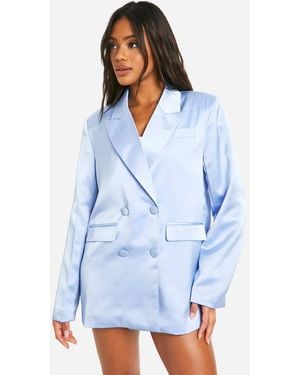 Boohoo Satin Longline Blazer - Blue