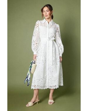 Coast Lace Belted Shirt Dress - Green