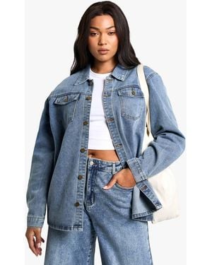 Boohoo Plus Denim Shacket - Blue