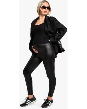 Boohoo Maternity Leather Look Over Bump Leggings - Black