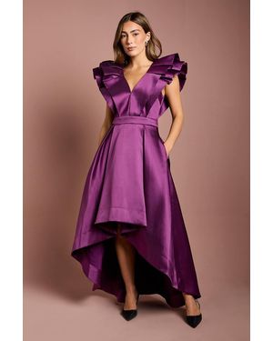 Coast Frill Sleeve V Neck Midi Dress - Purple