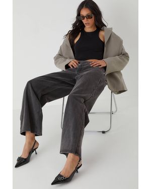 MissPap Asymmetric Wide Leg Washed Denim Jeans - Black