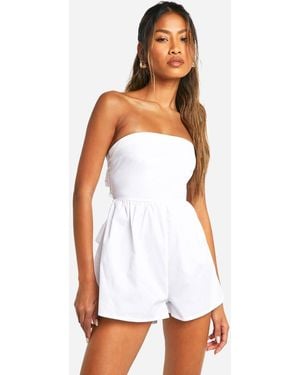 Boohoo Bandeau Smock Skort Playsuit - White