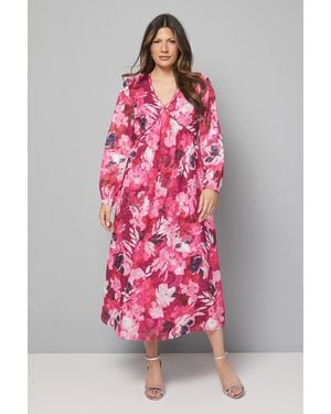 Wallis Floral Jacquard Ruffle Midi Dress - Pink