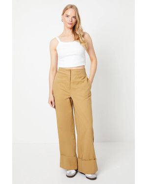 Oasis Twill Turn Up Hem Straight Leg Trouser - Natural