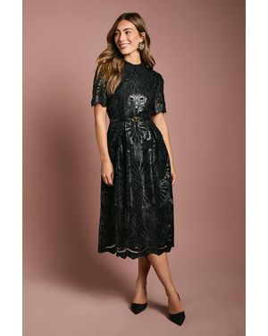 coast lace midi dress with bow belt Berry Coast Lace Midi Dress With Bow Belt