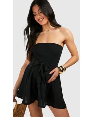Boohoo Maternity Linen Look Belted Shorts - Black