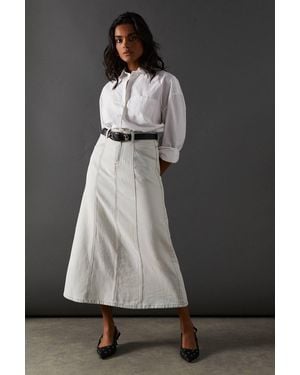 Warehouse Seam Detail Denim Midi Skirt - Black
