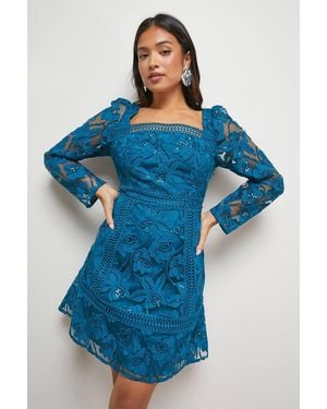 Oasis Petite Lace Trim Detail Mini Dress - Blue