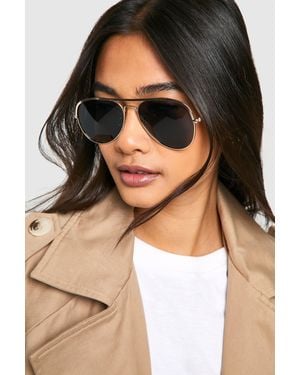 Boohoo Gold Frame Aviator Sunglasses - Brown