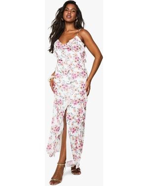 Boohoo Floral Chiffon Ruffle Maxi Dress - White