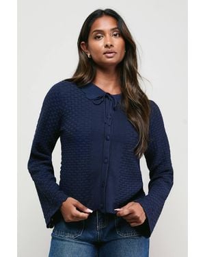 Oasis Trumpet Sleeve Textured Cardigan - Blue