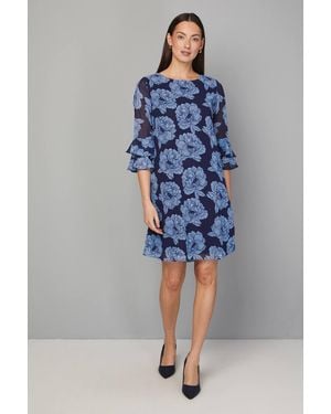 Wallis Floral Flute Chiffon Shift Dress - Blue