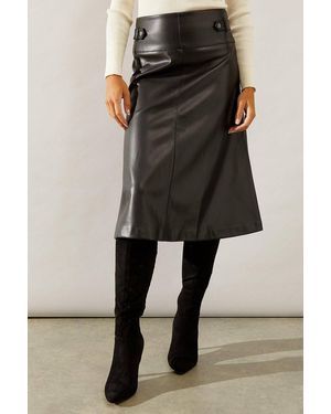 Wallis Tab Detail Faux Leather A Line Skirt - Black