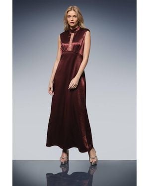 Oasis Lace Insert Sleeveless High Neck Midi Dress - Brown