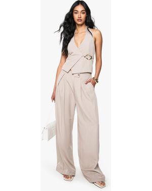 Boohoo Hardware Detail Tailored Fluid Pants - Natural