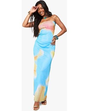 Boohoo Floral Bandeau Mesh Maxi Dress - Blue