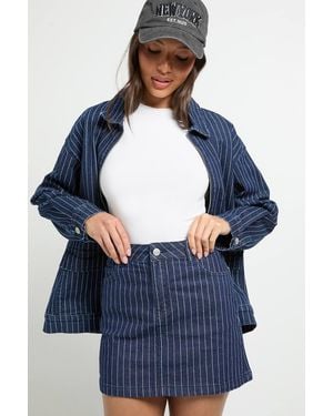 Boohoo Stripe Denim Skirt - Blue