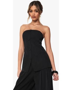 Boohoo Tailored Woven Bandeau Button Waistcoat - Black