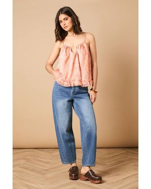 Oasis Printed Frill Detail Babydoll Cami Top - Blue