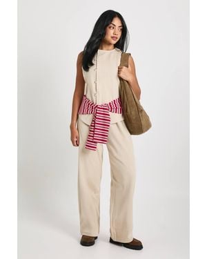 Boohoo Woven Cord Wide Leg Trouser - Natural
