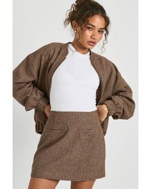 Boohoo Wool Look Flannel Mini Skirt - Brown