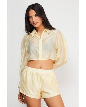 Warehouse Organza Boxy Zip Through Shirt - Natural