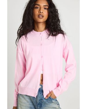 Boohoo Crew Neck Button Up Cardigan - Rosa