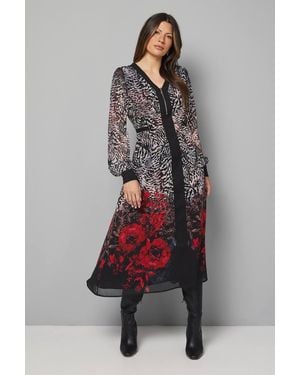 Wallis Animal Ombre Floral Zip Midi Dress - Gray