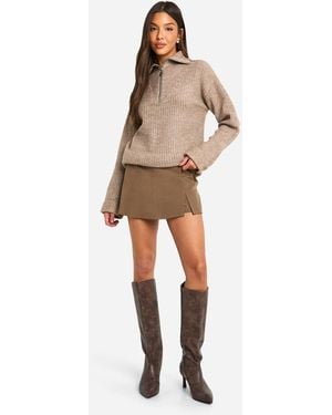 Boohoo Split Detail Woven Clean Skort - Brown
