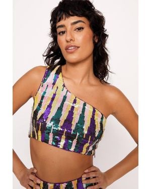 Nasty Gal Stripe Sequin One Shoulder Crop Top - Purple