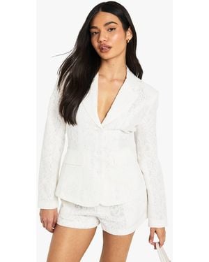 Boohoo Occasion Lace Single Breasted Blazer - White