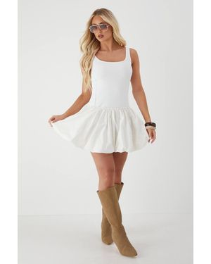 MissPap Square Neck Puffball Mini Dress - White