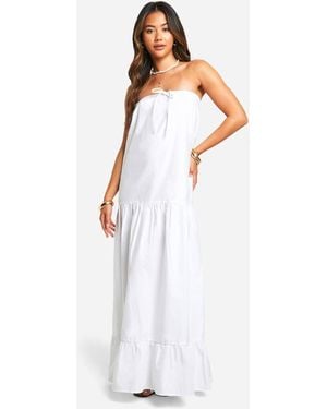 Boohoo Cotton Poplin Bandeau Volume Maxi Dress - White