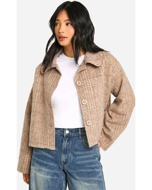 Boohoo Petite Flannel Wool Look Collar Jacket - Blue