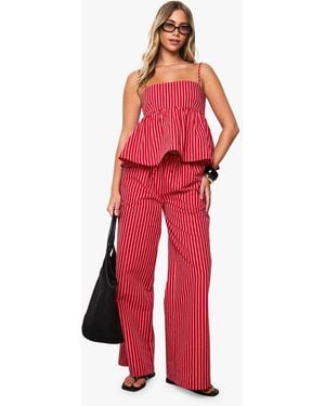 Boohoo Stripe Wide Leg Pants - Red