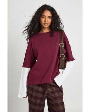 Boohoo Oversized T-Shirt With Contrast Long Sleeve - Rojo