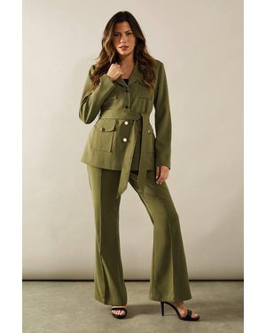 Wallis High Waist Flare Pants - Green