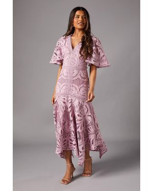 Coast Petite Placement Lace Hanky Hem Dress - Purple