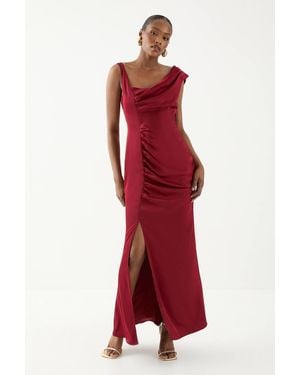 MissPap Satin Ruched Drape Bridesmaid Dress - Red