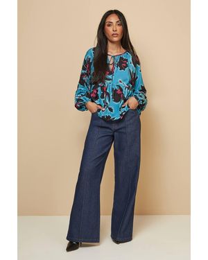 Wallis Petite Floral Tie Neck Blouse - Blue