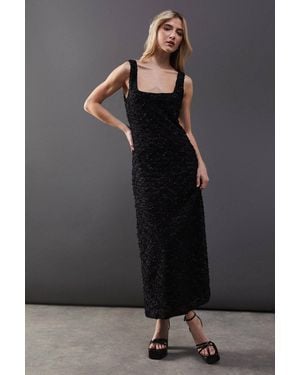 Warehouse Metallic Tinsel Column Midaxi Dress - Black