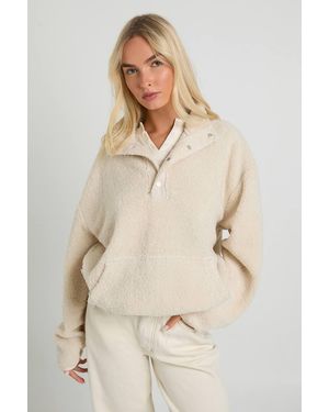 Boohoo Funnel Neck Borg Sweatshirt - Natural