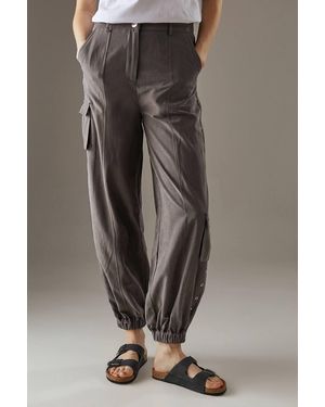 Warehouse Peach Satin Utility Eyelet Detail Cuffed Pants - Gray