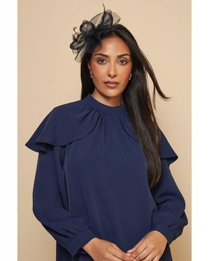 Wallis Mesh Pleat Loop And Feather Headband - Blue