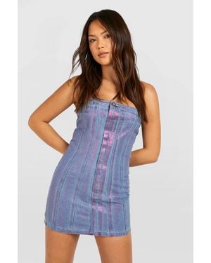 Boohoo Coated Metallic Bandeau Denim Mini Dress Cotton - Blue